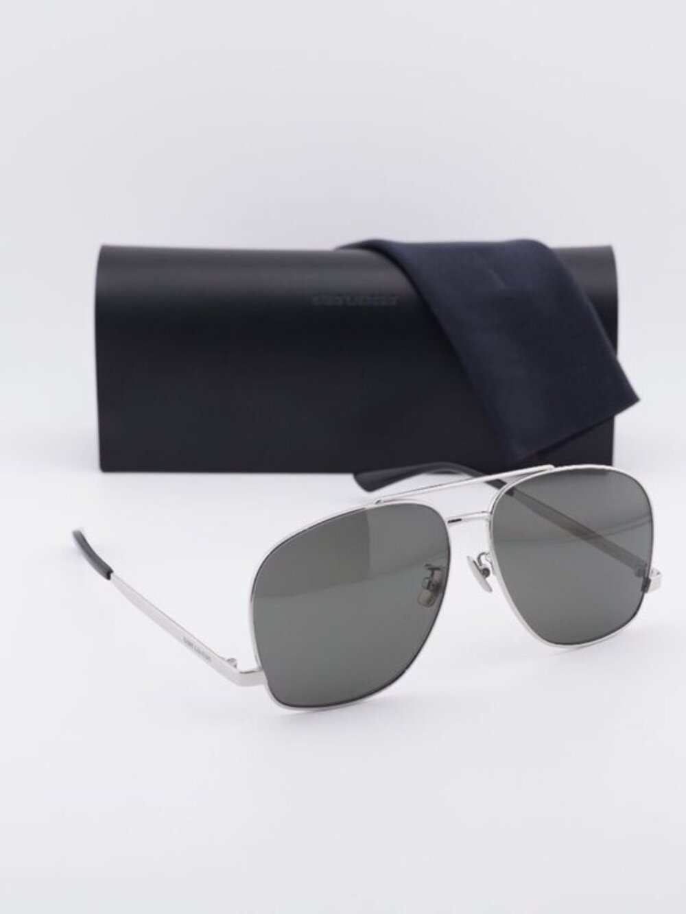 Saint Laurent SL653/F LEON 001 Aviator Sunglasses - Silver / Grey
